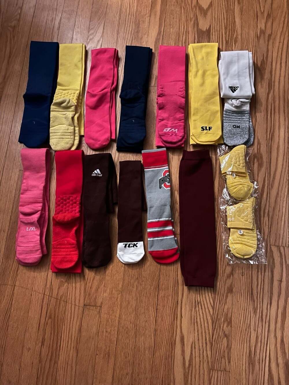 Assorted Lot of 14 Athletic Over-the-Calf Sports Socks Multi-Brand Team Colors